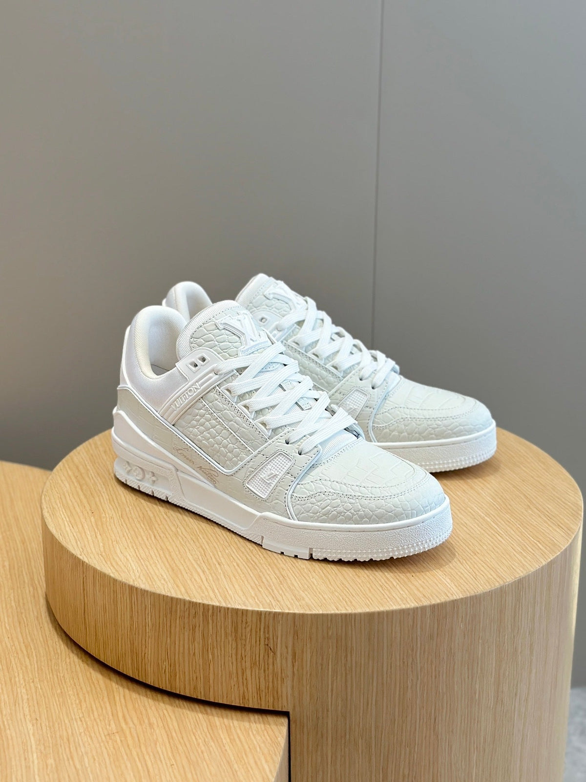 LV Trainer Sneakers In White And Iconic Signature On The Side