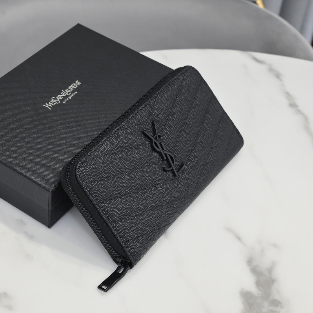 Large Zip Around Wallet Black Hardware