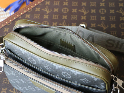 Trio Messenger In Monogram Eclipse Canvas With Khaki-Green Leather Trim