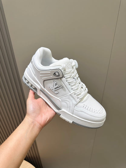 LV Trainer Crisp All-White Leather Toe Detailing