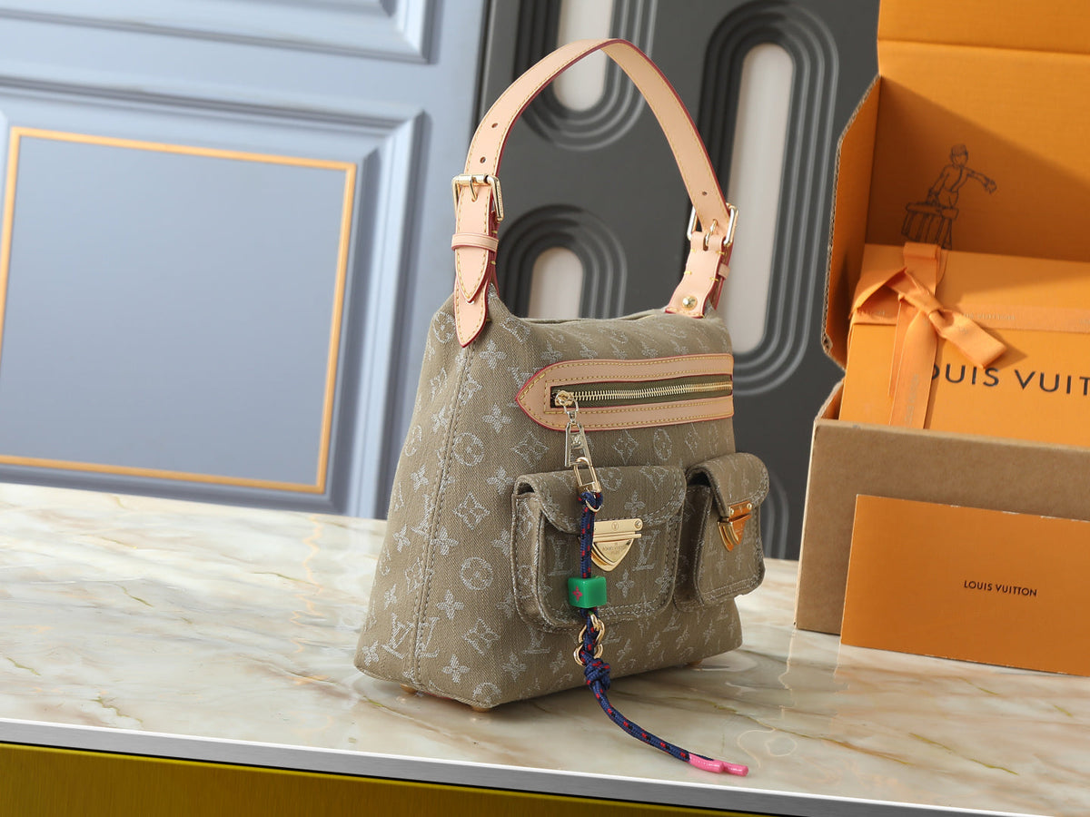 LV Monogram Denim Baggy MM Hobo Shoulder Bag