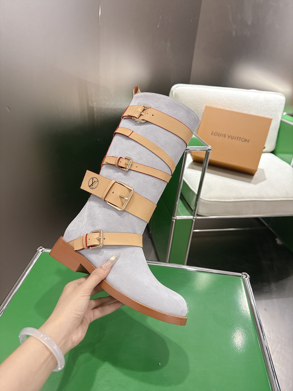 Amiral Flat Boots Featuring Soft Light Suede Calf Leather