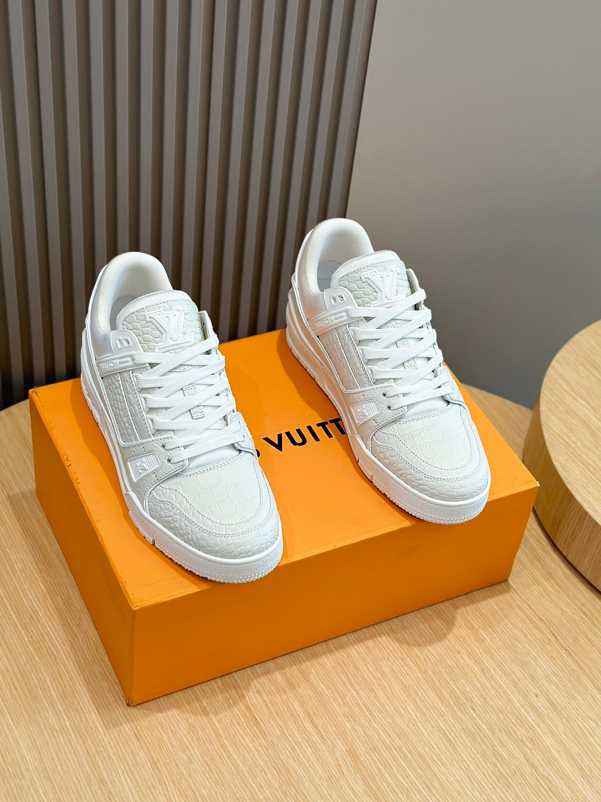 LV Trainer Sneakers In White And Iconic Signature On The Side