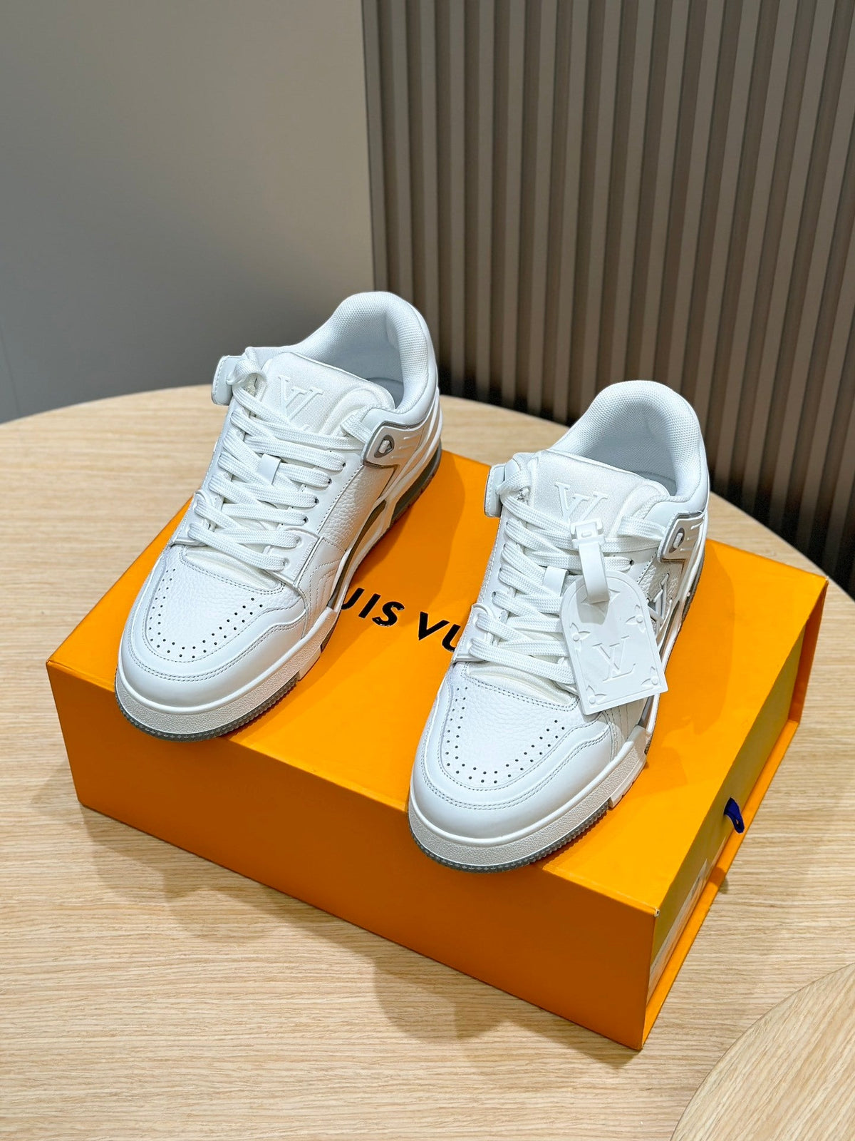 LV Trainer Crisp All-White Leather Toe Detailing