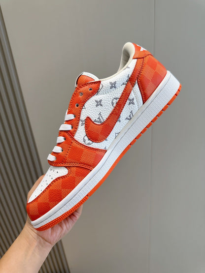 LV Travis Scott-style With Orange And White Monogram Trainer Sneakers