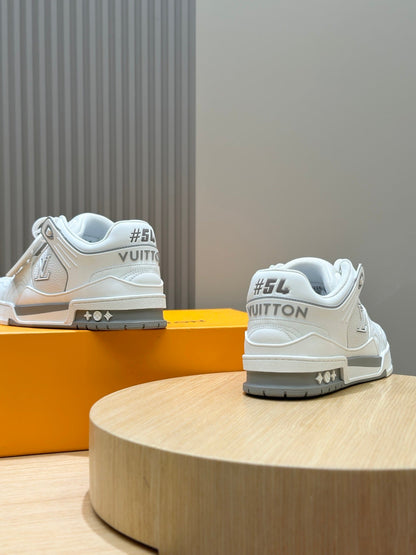 LV Trainer Crisp All-White Leather Toe Detailing
