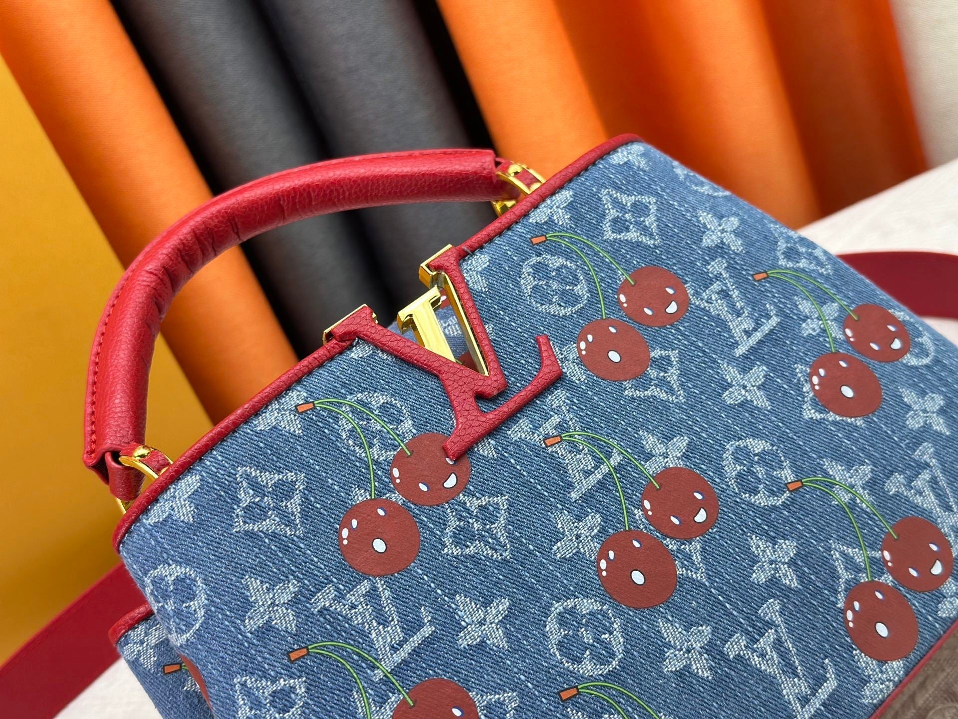 Denim Cherry Capucines Handbag