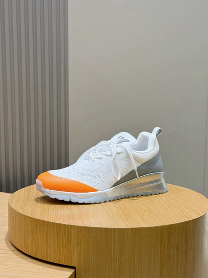 LV Runner Sneakers Featuring An Orange Toe Cap And a Silver Heel Accent
