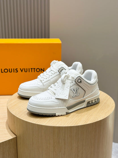 LV Trainer Crisp All-White Leather Toe Detailing