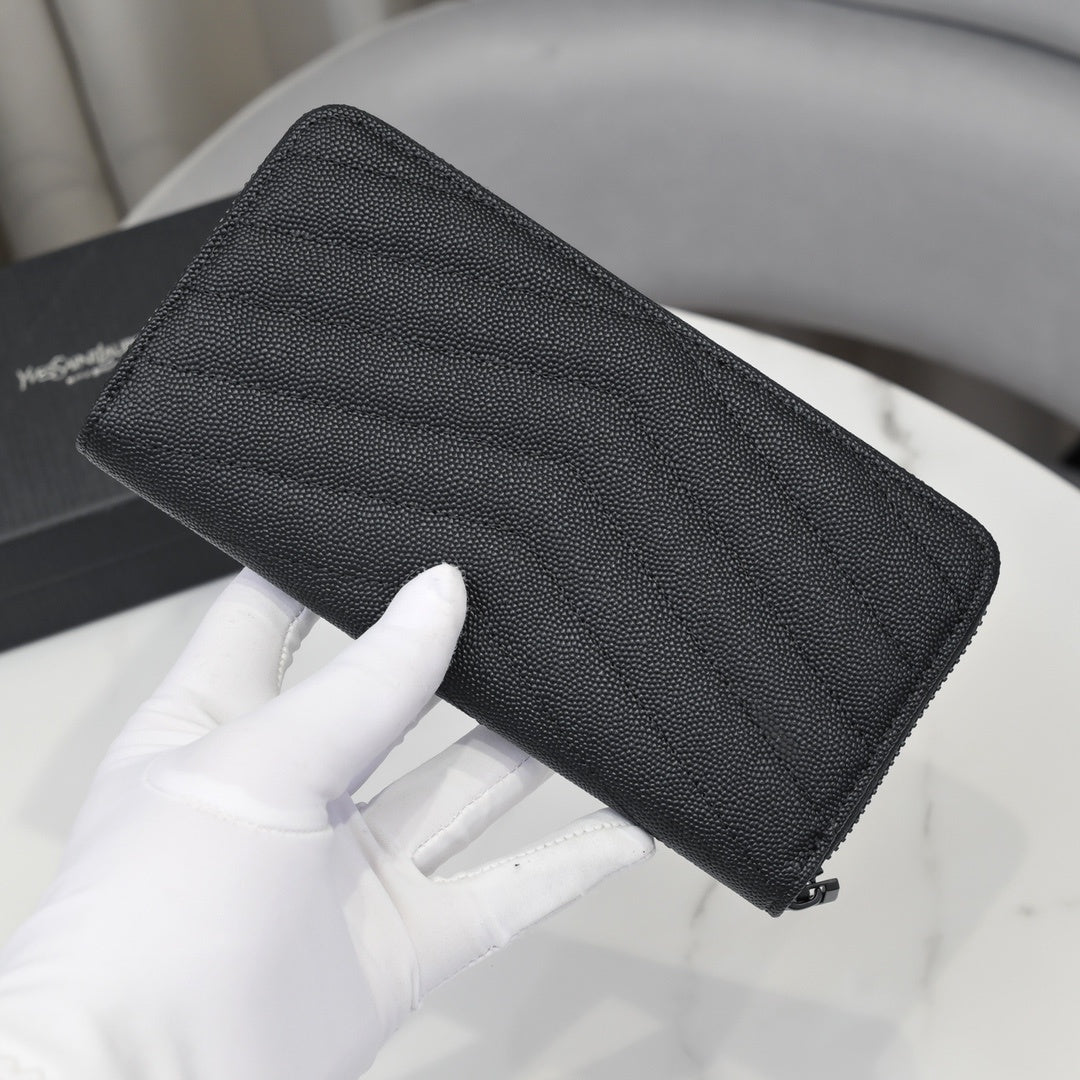 Large Zip Around Wallet Black Hardware