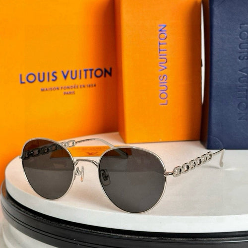 LV Silver-Tone Sunglasses Featuring Dark Gray Lenses