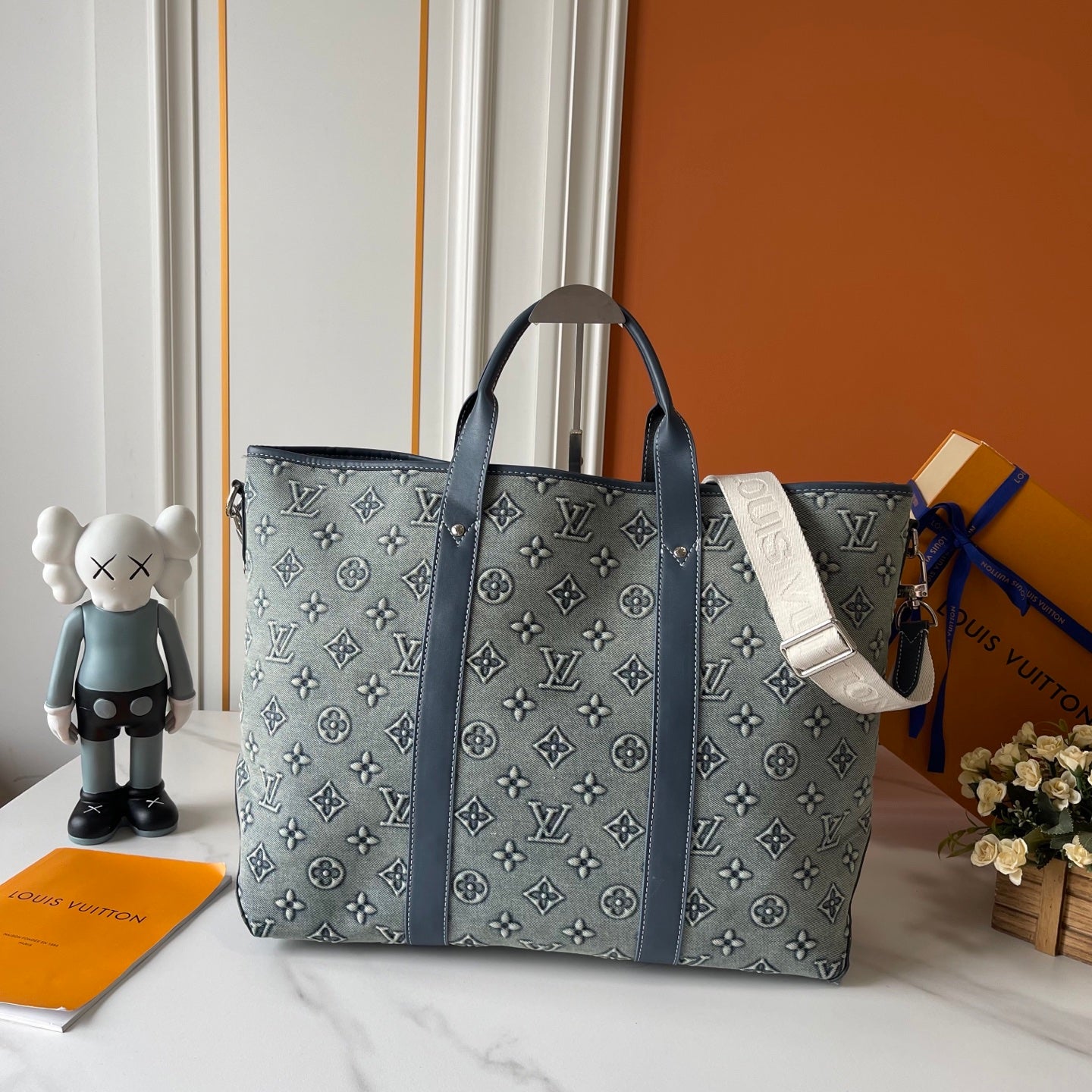 Blue Monogram Washed Denim Tote Bag
