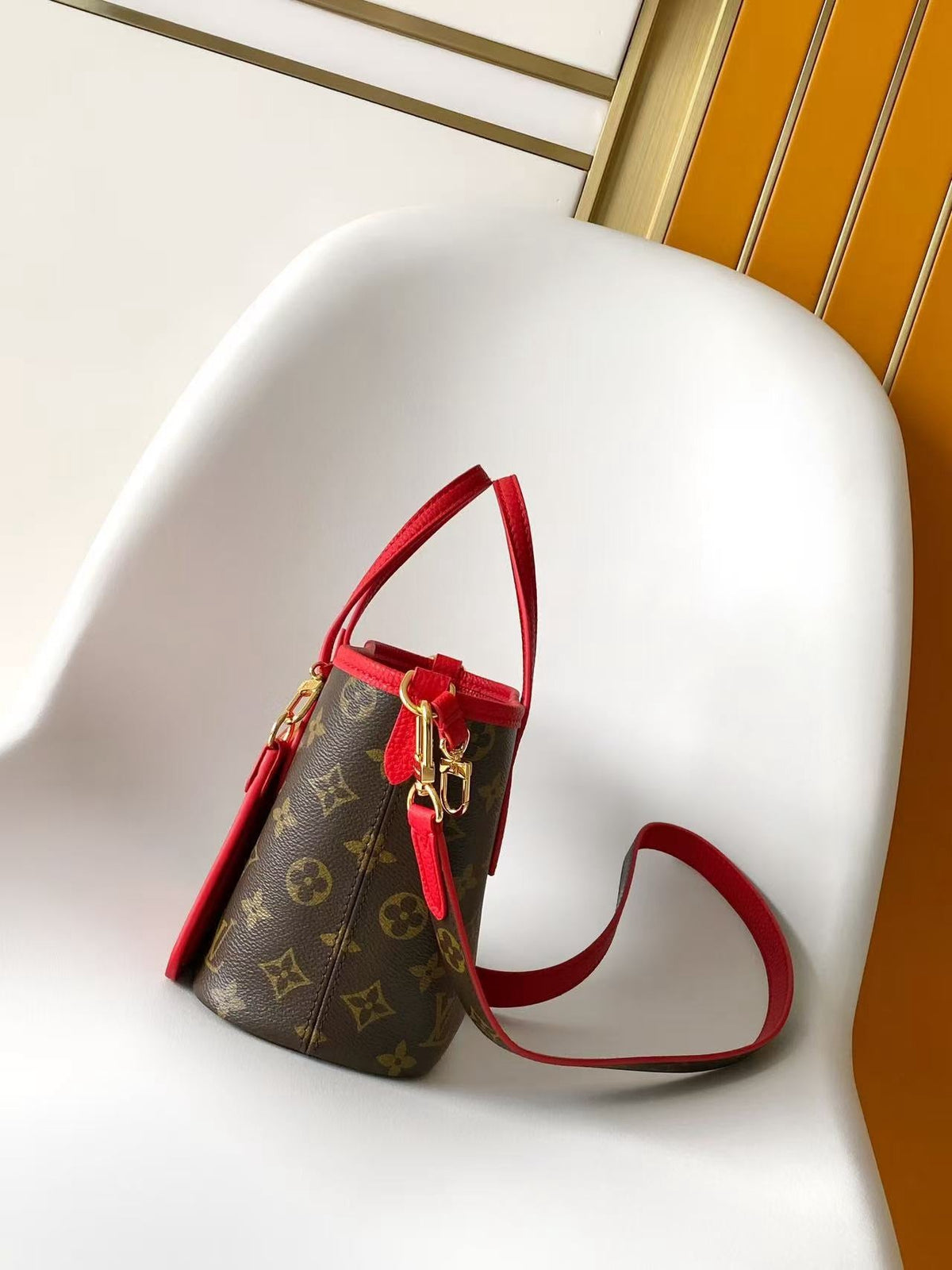 Neverfull Inside Out BB Bag With Vibrant Red Exterior
