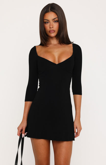 Cutsie Girl 3/4 Sleeve Mini Dress Black