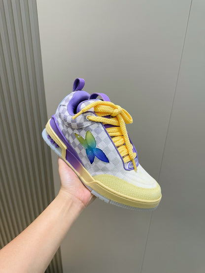 LV Skate Sneaker In Gradient Damier Denim Purple, Yellow And White Colorway