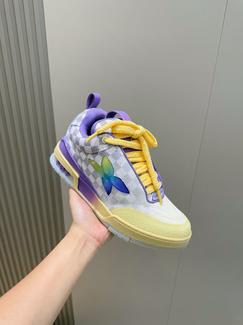 LV Skate Sneaker In Gradient Damier Denim Purple, Yellow And White Colorway