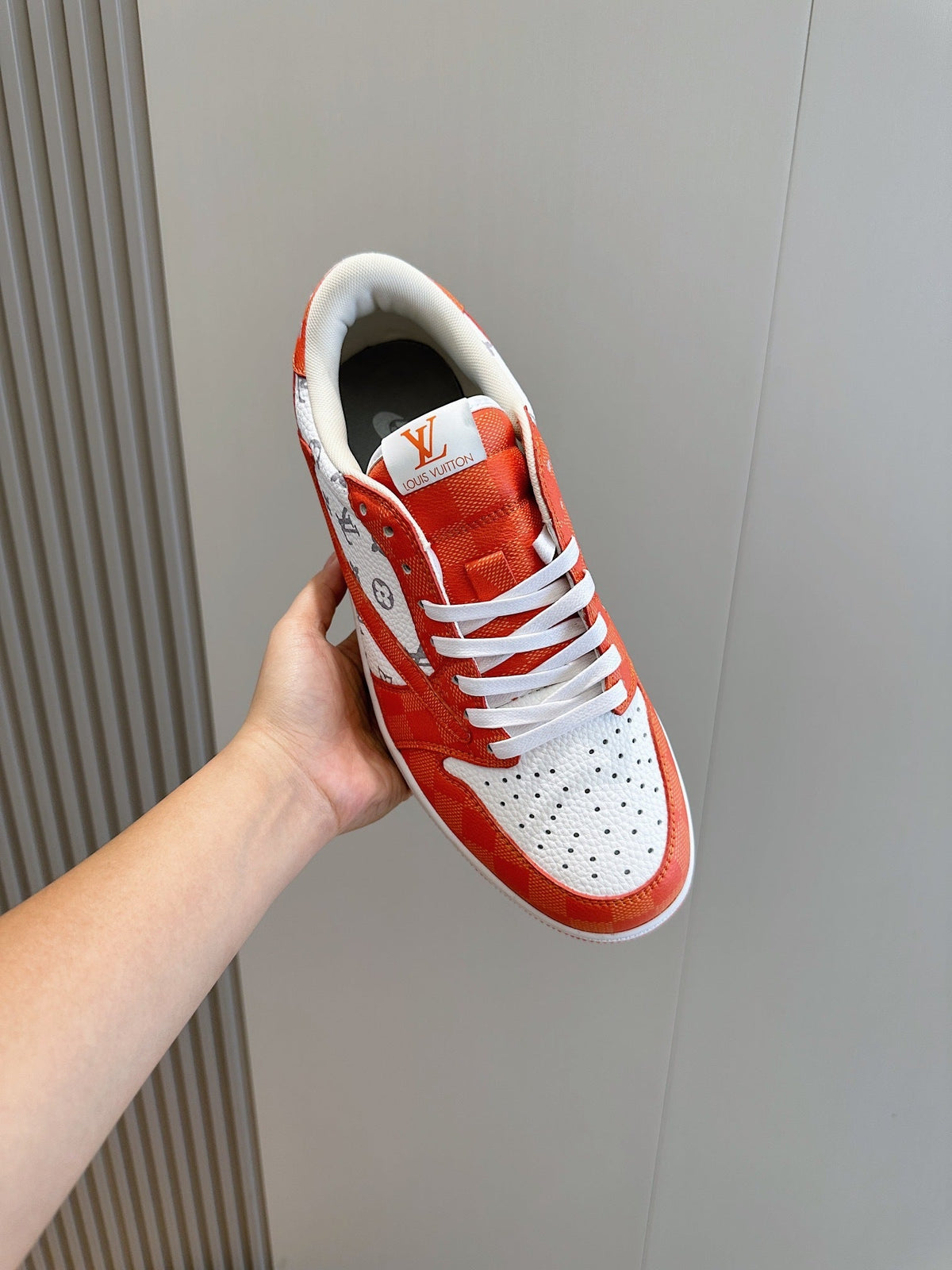 LV Travis Scott-style With Orange And White Monogram Trainer Sneakers