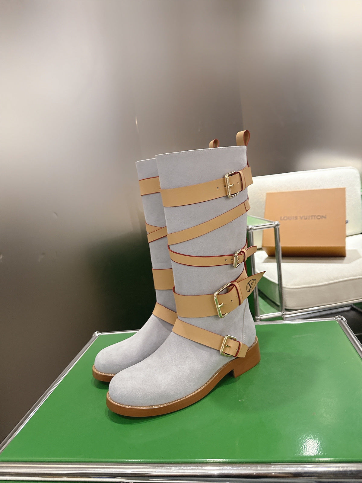 Amiral Flat Boots Featuring Soft Light Suede Calf Leather