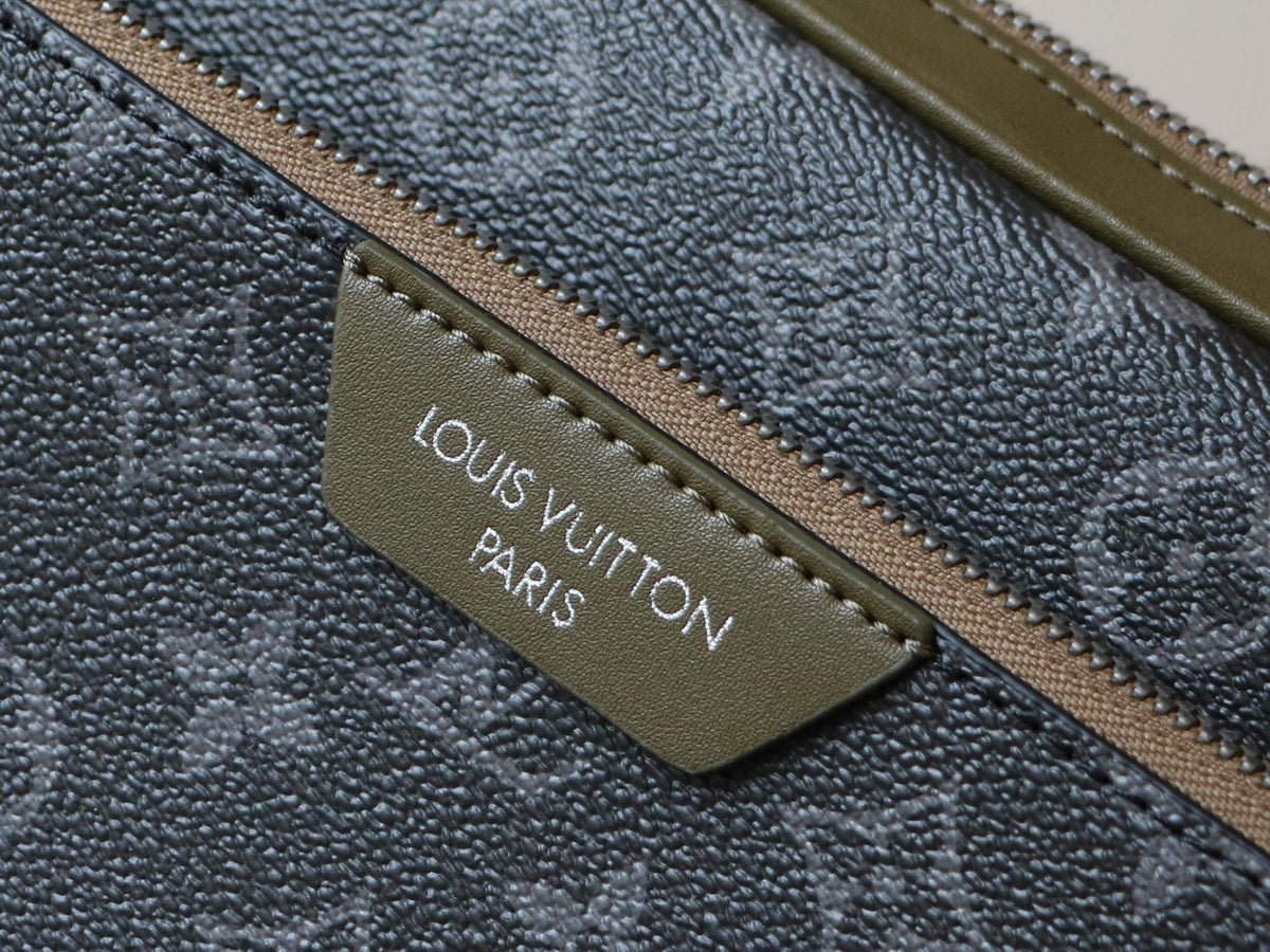 Trio Messenger In Monogram Eclipse Canvas With Khaki-Green Leather Trim