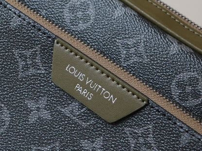 Trio Messenger In Monogram Eclipse Canvas With Khaki-Green Leather Trim