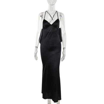 Elegant Sexy Satin Strappy Bow Dress