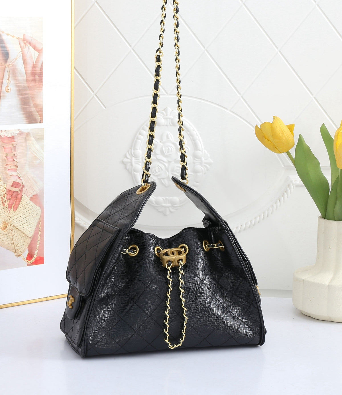 CC 25 Small Hobo Handbag Gold-Tone Logo