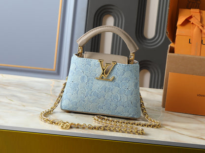 Capucines Blue Wshed Denim Handbag