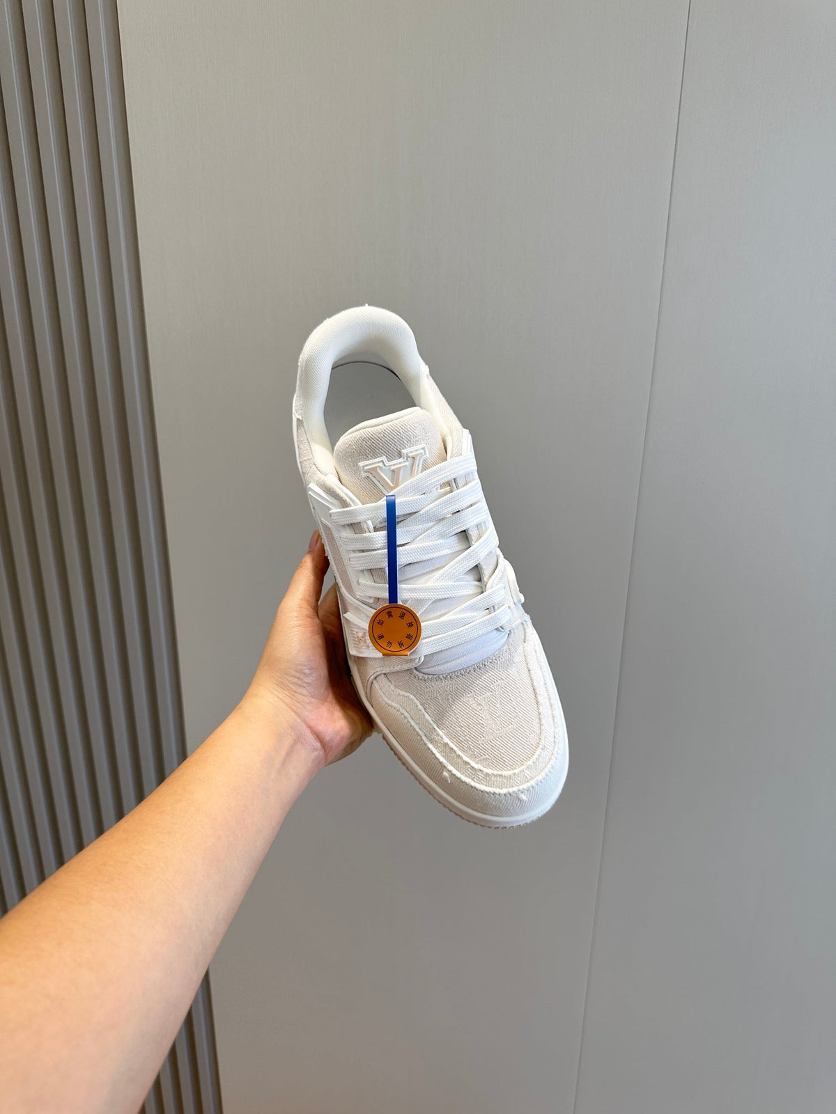 LV Trainer Sneaker In Beige And White Colorway