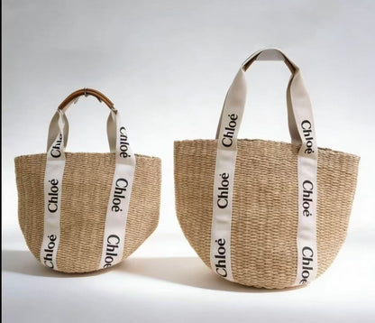 Premium Woven Straw Tote Bag with Logo Straps