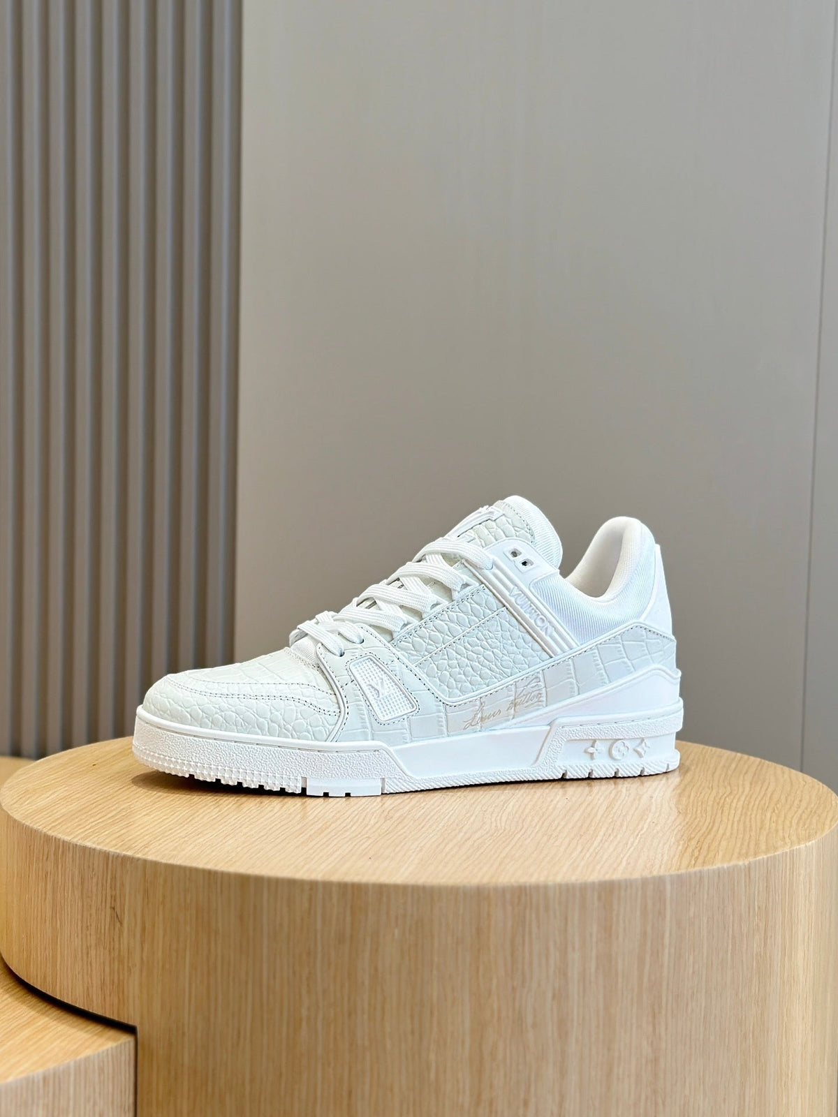 LV Trainer Sneakers In White And Iconic Signature On The Side