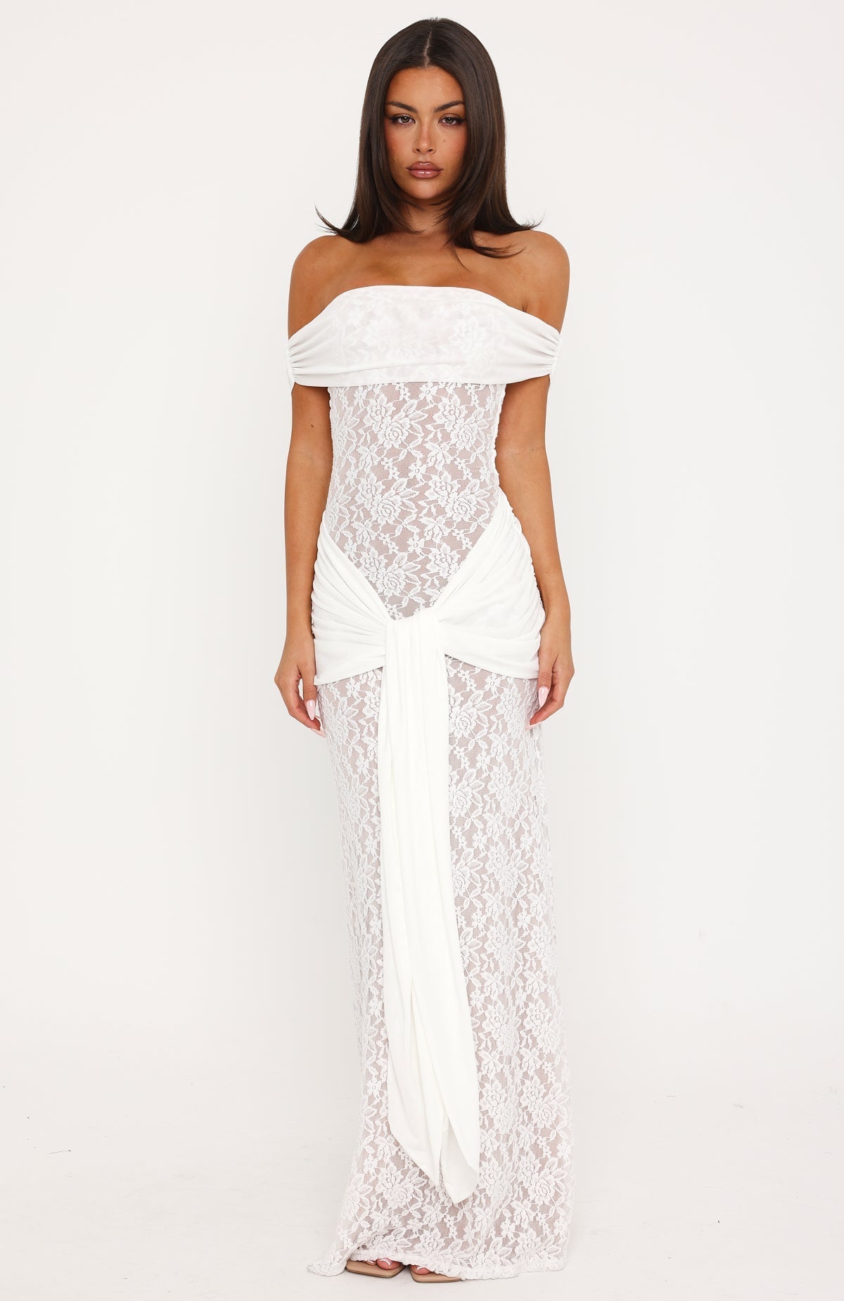 Best Dressed Off Shoulder Lace Maxi Dress White