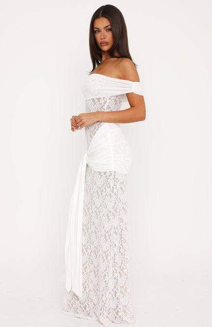 Best Dressed Off Shoulder Lace Maxi Dress White