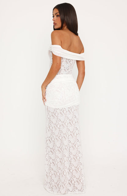 Best Dressed Off Shoulder Lace Maxi Dress White