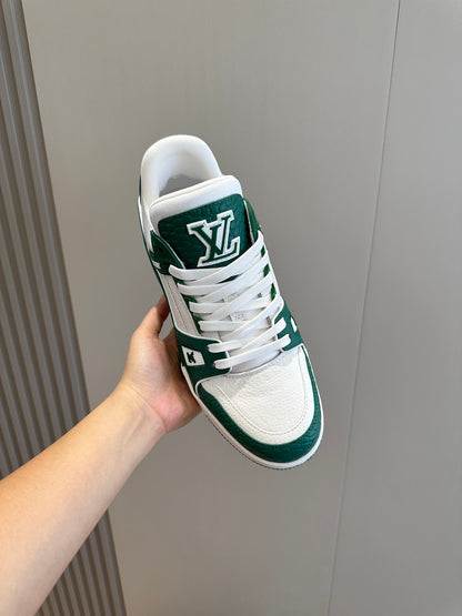 LV Trainer In Green And White With Textured Monogram Finish
