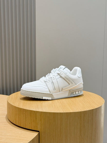 LV Trainer Sneakers Resting In White Colorway