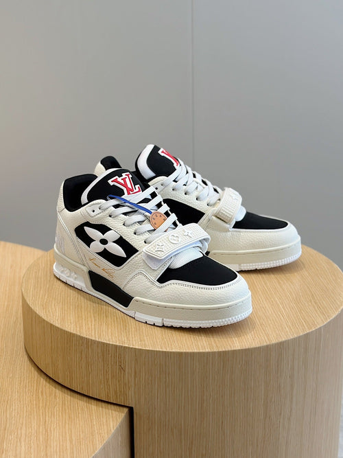 LV Trainer Sneakers In Cream And Black Colorway