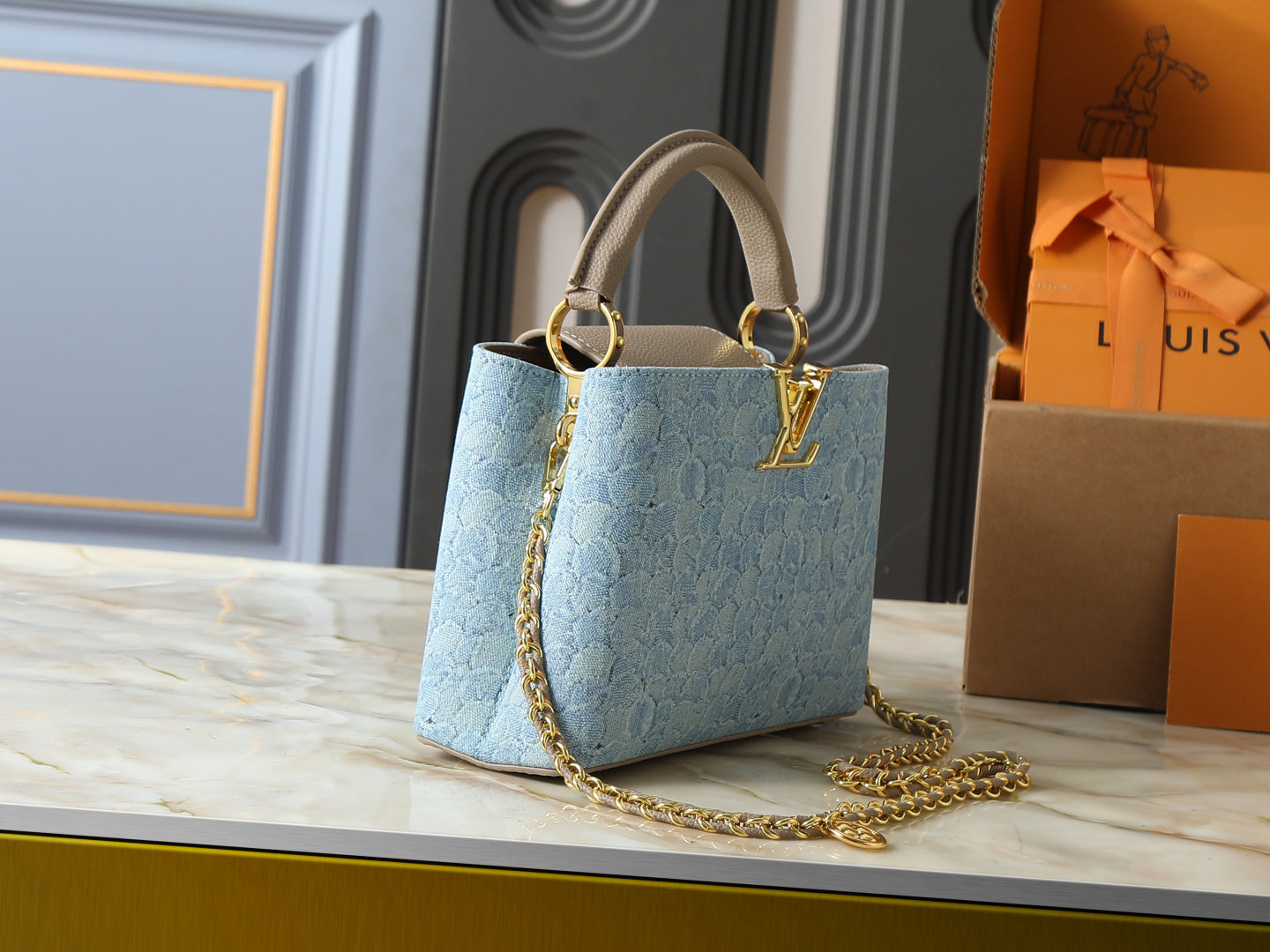 Capucines Blue Wshed Denim Handbag