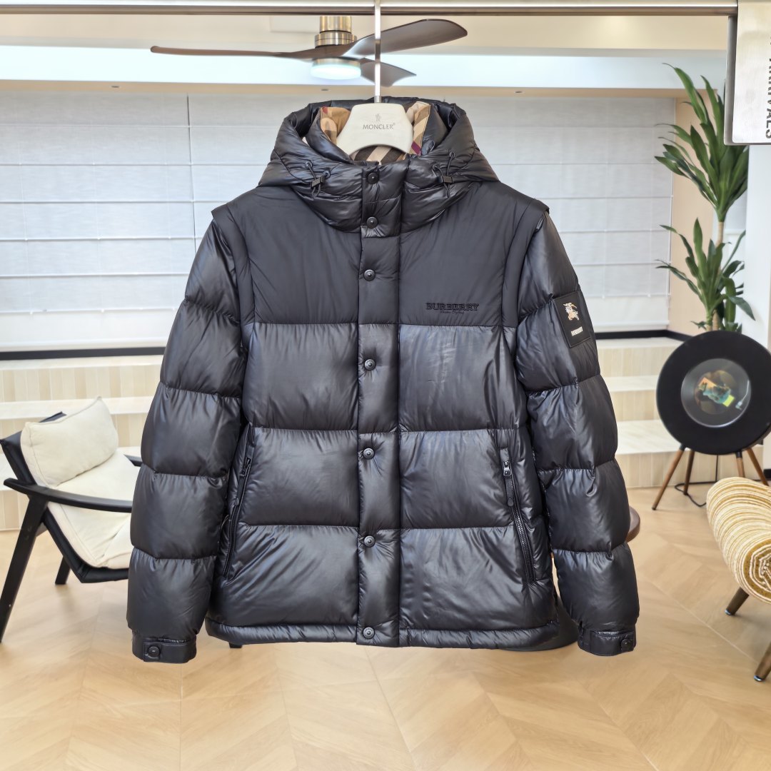 Hooded Puffer Jacket With Glossy Nylon Shell