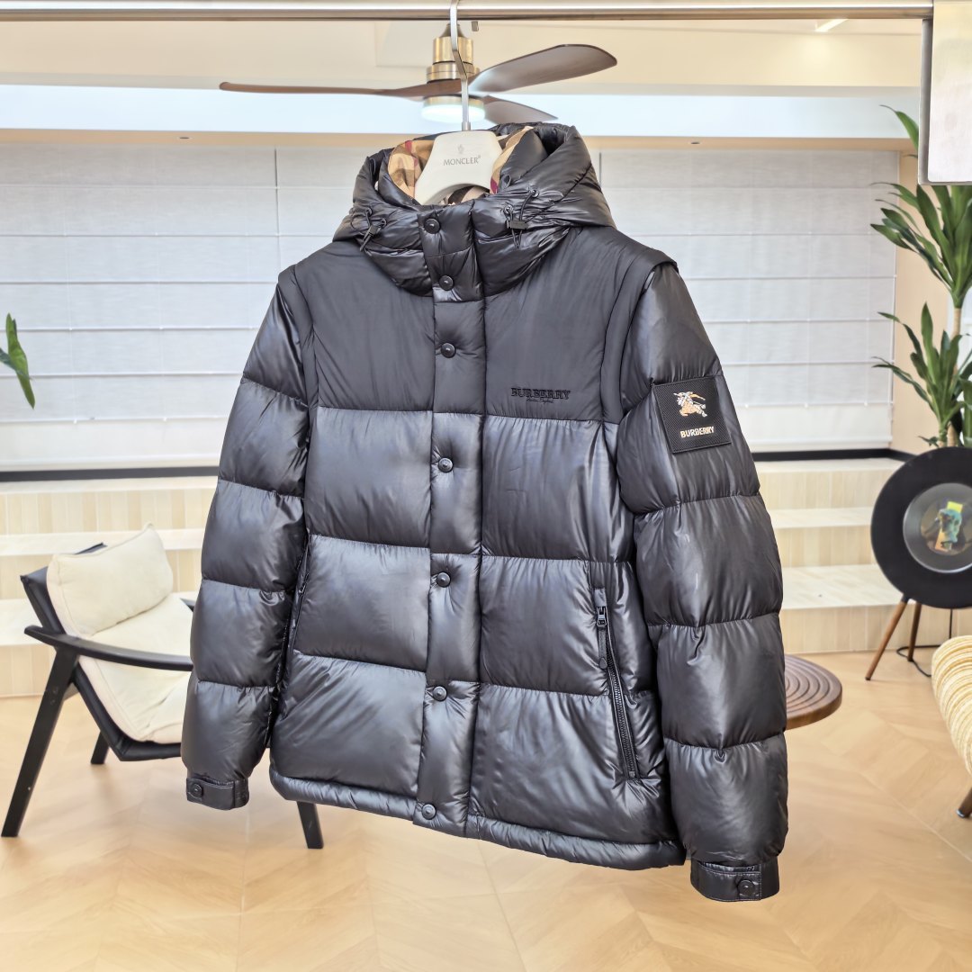 Hooded Puffer Jacket With Glossy Nylon Shell