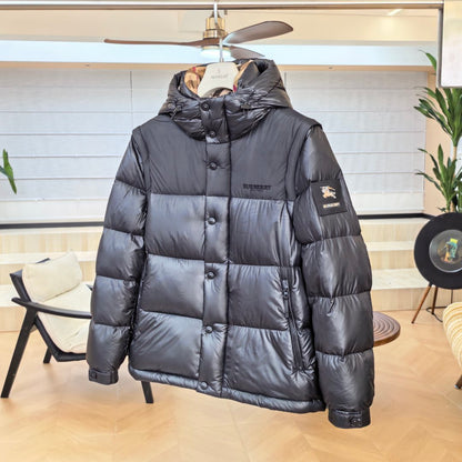 Hooded Puffer Jacket With Glossy Nylon Shell
