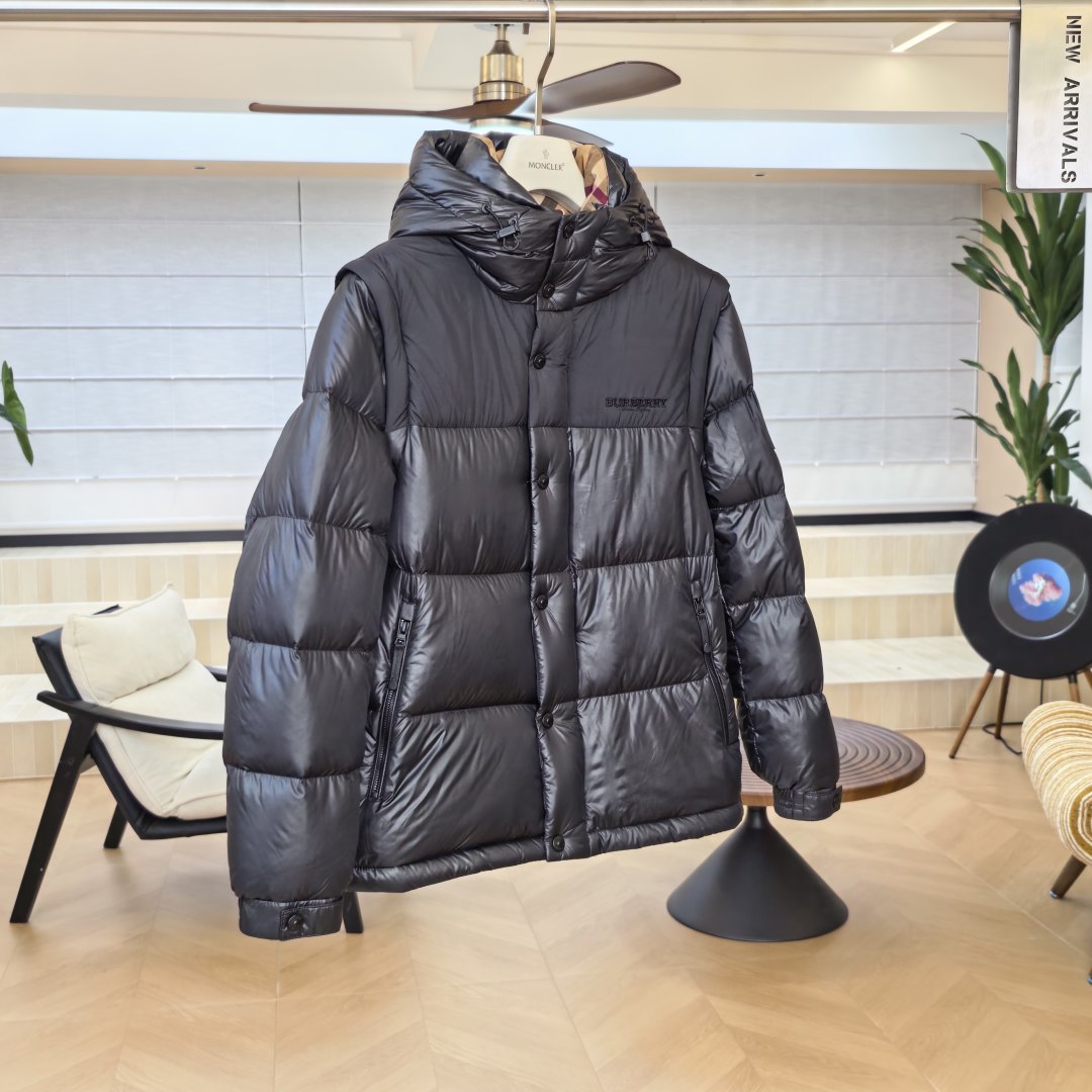 Hooded Puffer Jacket With Glossy Nylon Shell