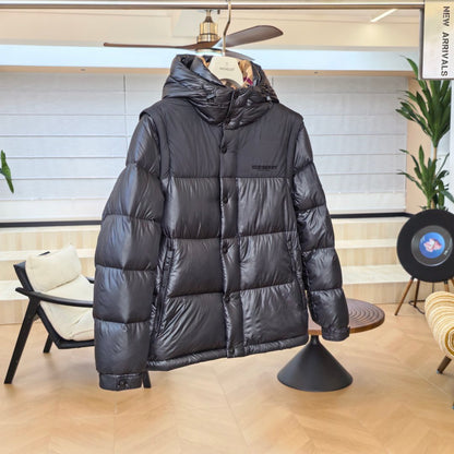 Hooded Puffer Jacket With Glossy Nylon Shell