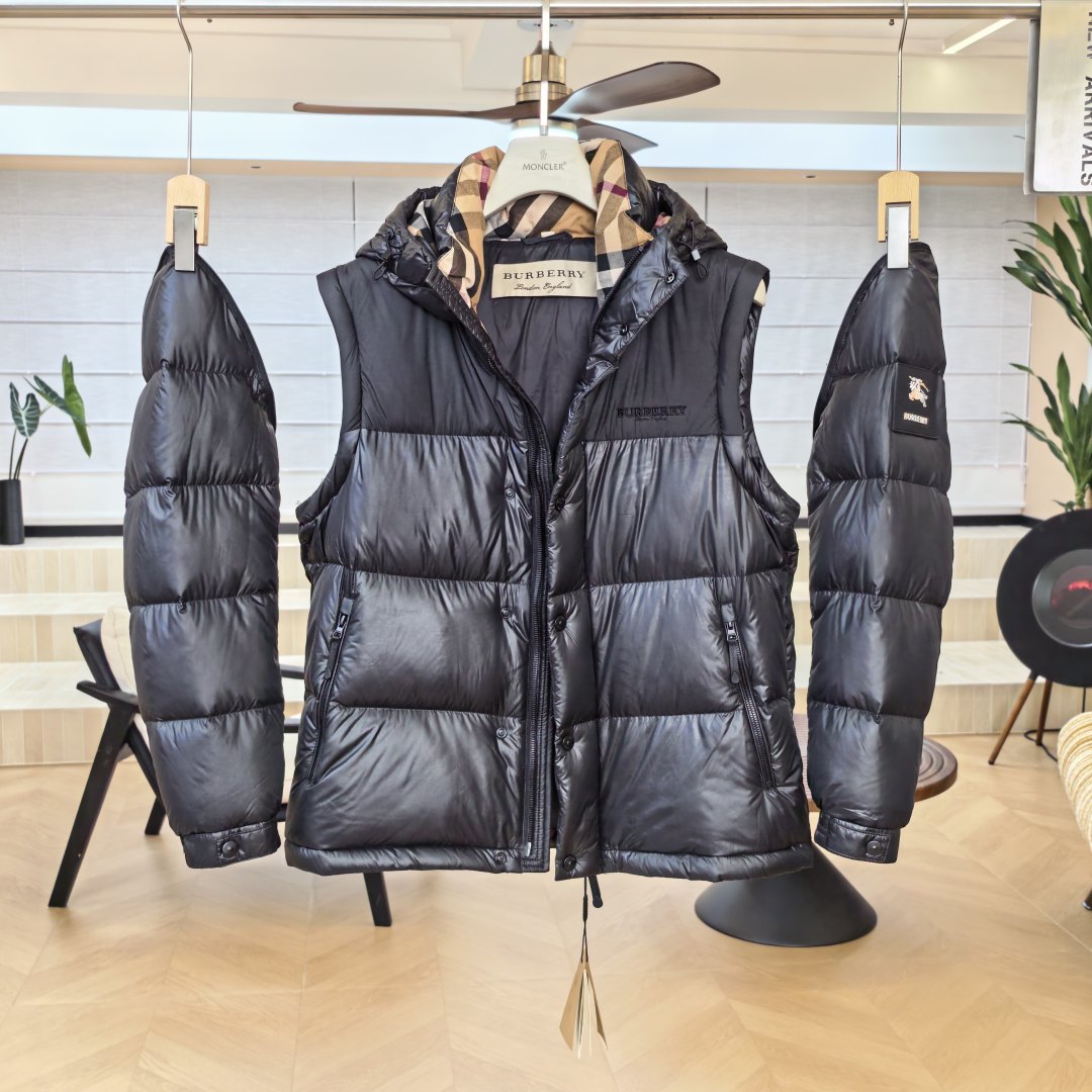 Hooded Puffer Jacket With Glossy Nylon Shell