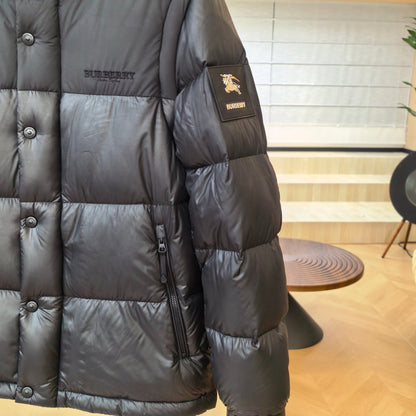 Hooded Puffer Jacket With Glossy Nylon Shell