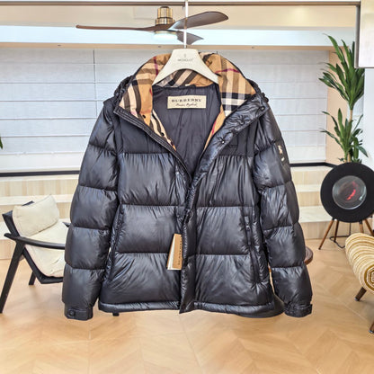 Hooded Puffer Jacket With Glossy Nylon Shell