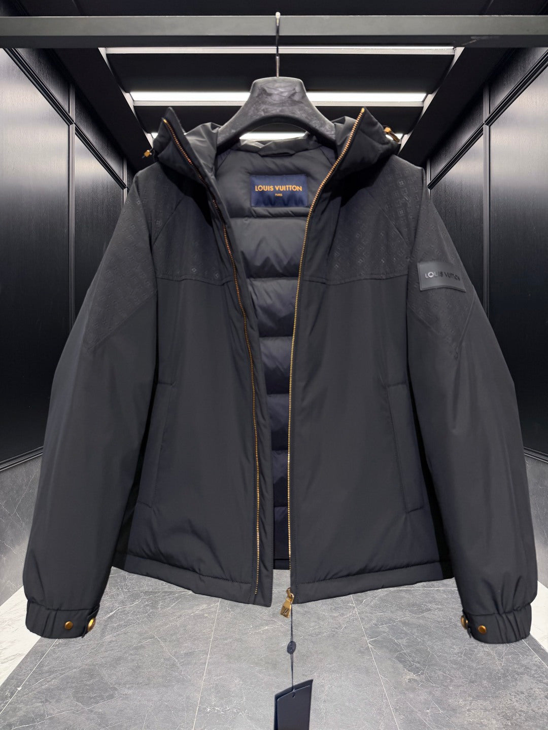 Black Men Hooded Jacket With Monogram Pattern