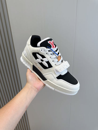 LV Trainer Sneakers In Cream And Black Colorway