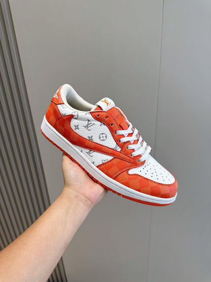 LV Travis Scott-style With Orange And White Monogram Trainer Sneakers