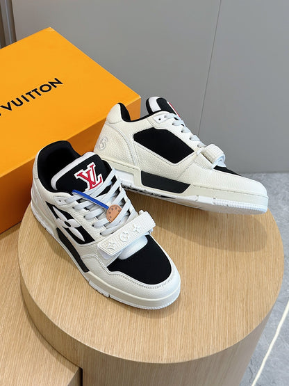 LV Trainer Sneakers In Cream And Black Colorway