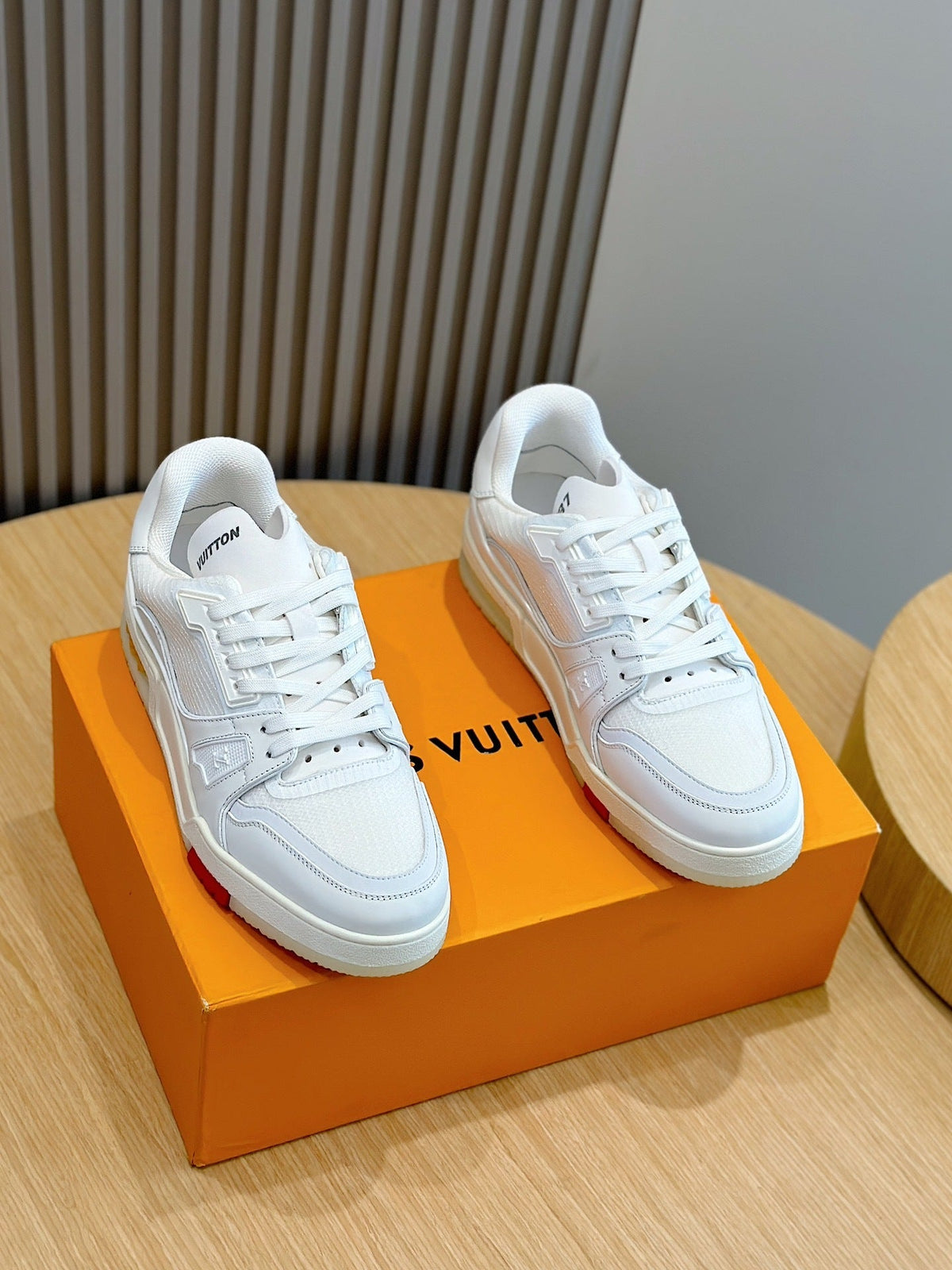 White LV Trainer Sneakers
